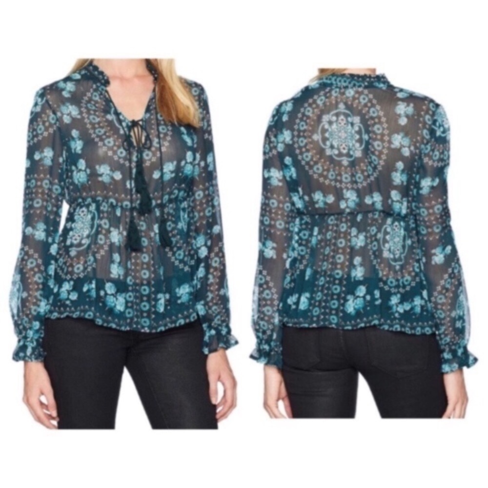 Taylor & Sage Green Floral Sheer Blouse - Picture 1 of 8